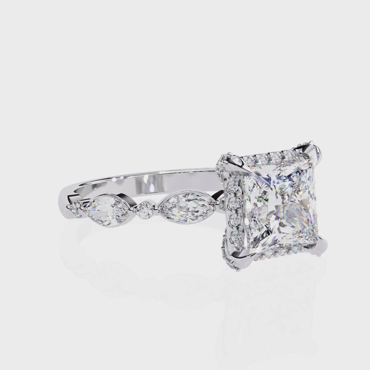 The Olivia Princess Halo with Accent Stone Engagement Ring