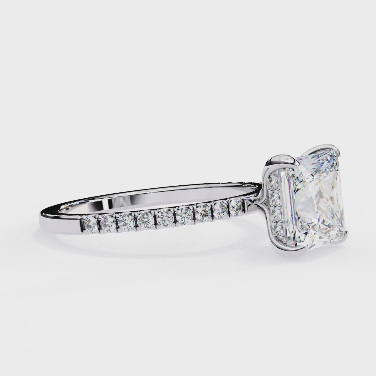 The Louise Princess Hidden Halo with Pave Band Engagement Ring